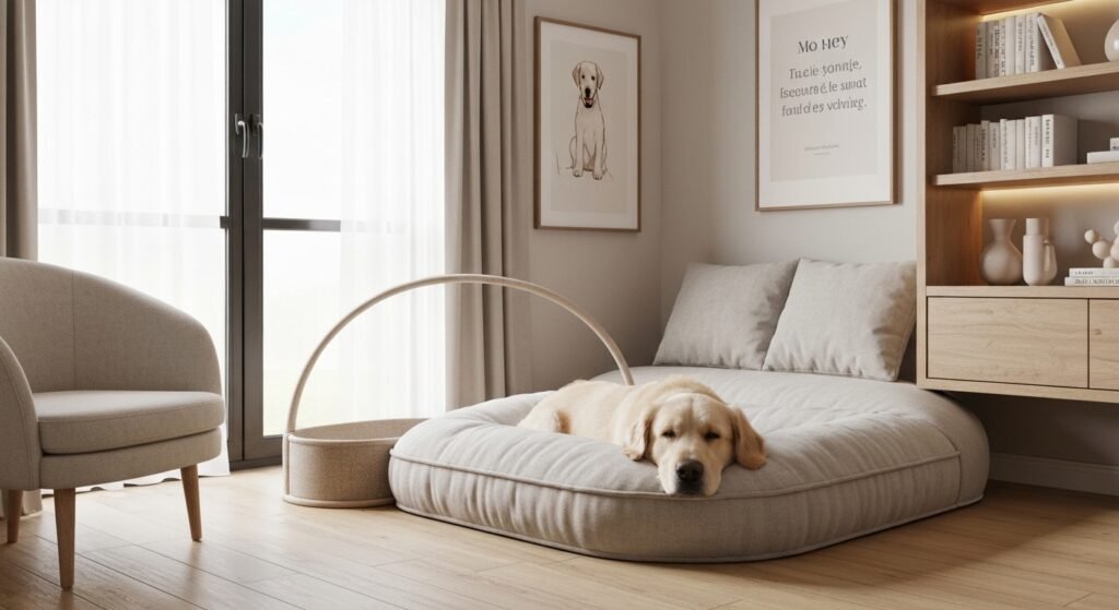 Ambiente preparado para receber um filhote de cachorro com segurança e conforto.