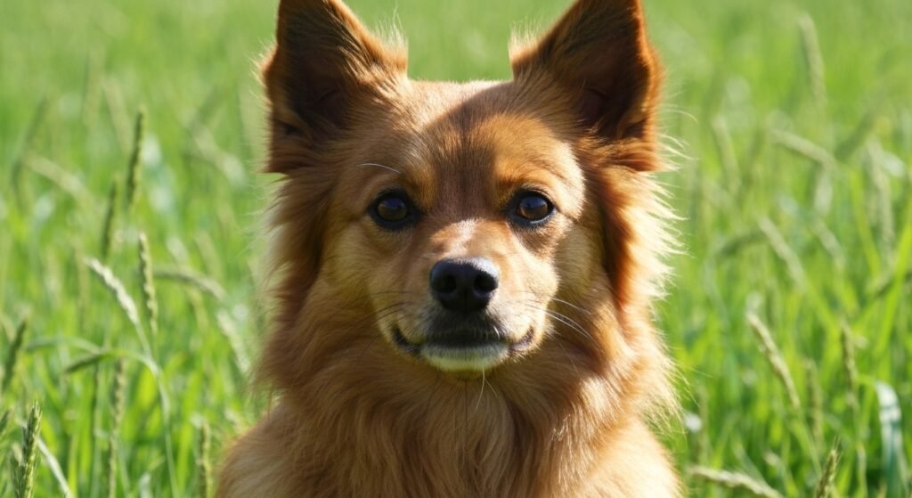 Spitz Alemão observando atentamente em um ambiente externo saudável