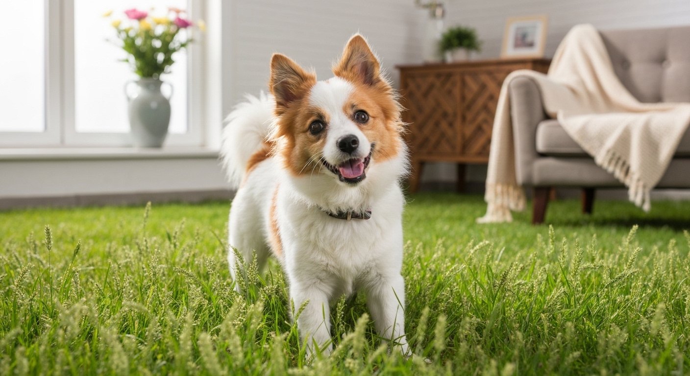 Filhote de Spitz Alemão brincando em jardim