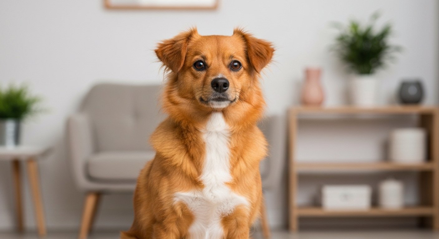 Cão Spitz Alemão calmo e confiante em um ambiente doméstico